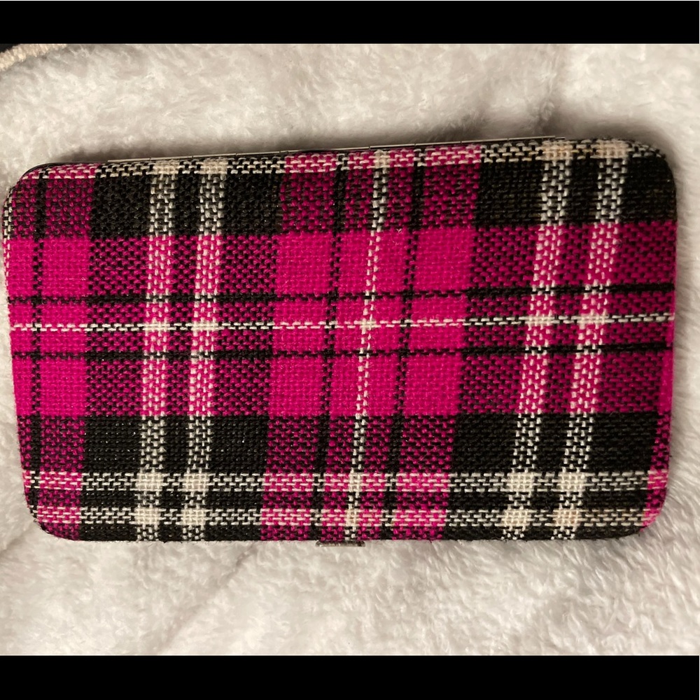 Pink tartan snap-closure wallet